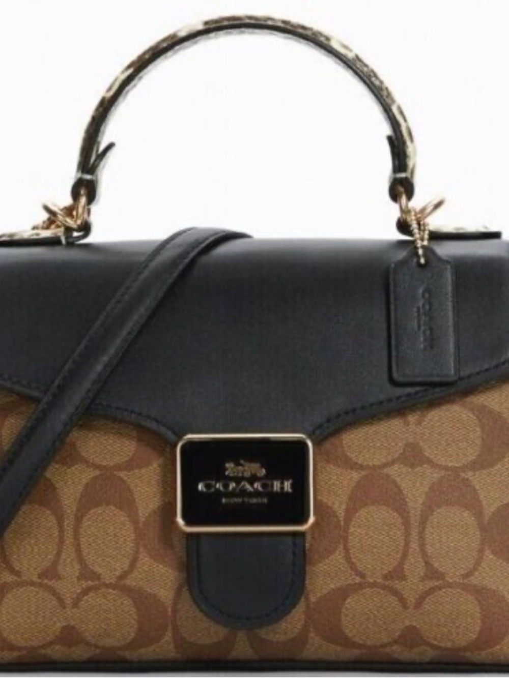 Coach Brown Signature Canvas Satchel with Black Leather Trim and Gold Hardware